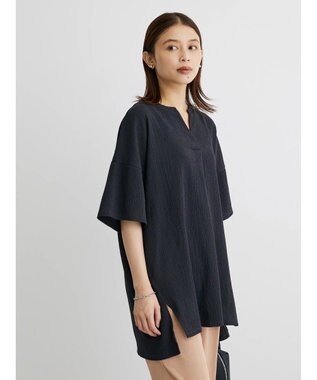 Green Parks ５分袖スキッパーカットチュニック Dark Gray