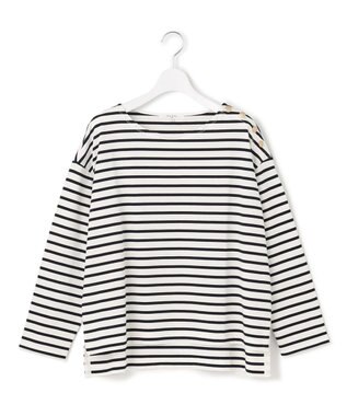 23区 S 【SLOW/一部店舗限定】ギザコットンボーダー ラウンドネックカットソー オフホワイトXブラックボーダー