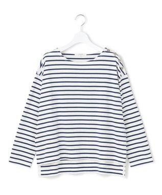 23区 S 【SLOW/一部店舗限定】ギザコットンボーダー ラウンドネックカットソー オフホワイトxブルーボーダー