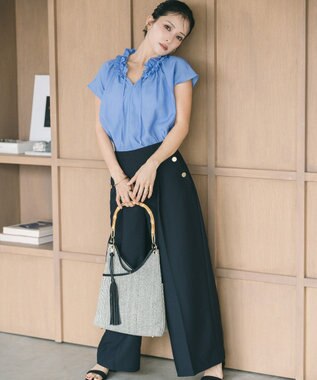 YECCA VECCA ギャザーリボンブラウス Blue