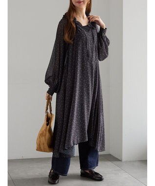 Te chichi フラワーシフォンフリルネックドレス ブラック