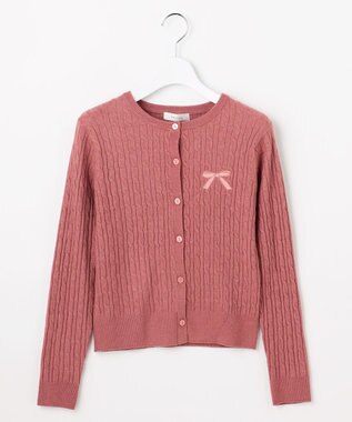 Feroux ケーブル編み×リボン刺繍 ニット カーディガン ピンク系