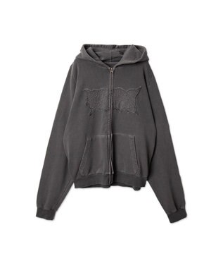 WEGO 【ユニセックス着用ITEM】ピグメントダメージアップリケZIPパーカー スミクロ