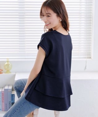 Tiaclasse 【UVカット・吸水速乾】 “きれい見え” バックペプラムトップス ネイビー