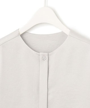 ICB 【洗える】 サテンクレープ ノーカラーブラウス トープ系