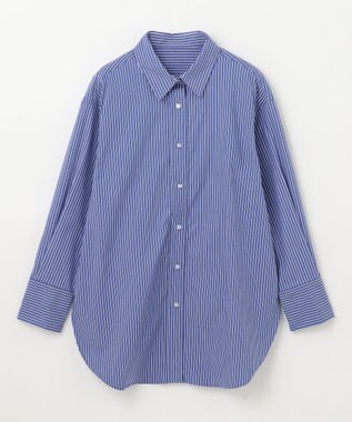 ANY 【洗濯機可能/接触冷感/UVケア】カラーストライプシャツ ブルーロンスト