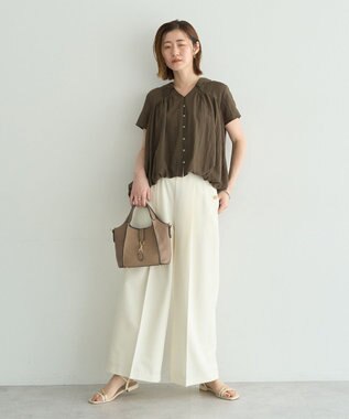 YECCA VECCA 刺繍カラーバルーンヘムブラウス Brown