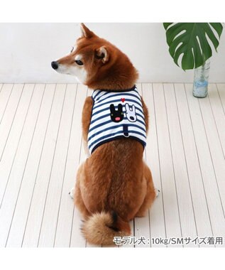 PET PARADISE リサとガスパール 保冷剤付 ベストハーネス 《ボーダー》 ＳＭ 中型犬 ホワイト×ネイビー
