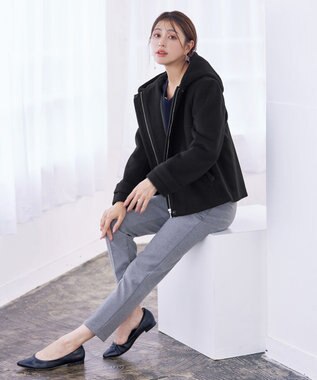 Tiaclasse ウールライクフーデットショートコート ブラック