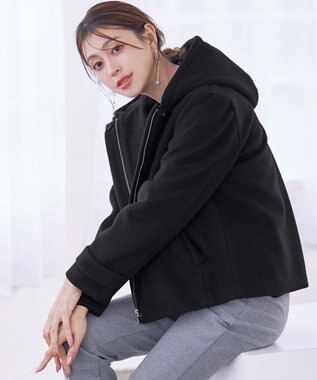 Tiaclasse ウールライクフーデットショートコート ブラック