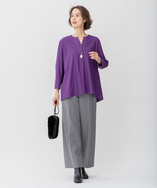 自由区 【洗える/撥水加工】TRギャバ チェック ワイドクロップドパンツ グレー系3