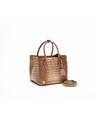 A.D.M.J. 【牛革】クロコ型押しキューブトート21cm(ショルダーストラップ付)