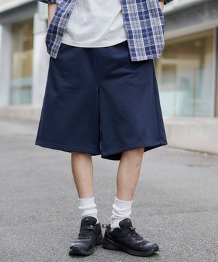 WEGO 【ユニセックス着用ITEM/SMサイズ展開/ウエストゴム】スウェットバギーショーツ ネイビー
