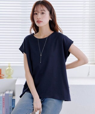 Tiaclasse 【UVカット・吸水速乾】 “きれい見え” バックペプラムトップス ネイビー