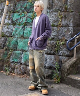 WEGO 【ユニセックス着用ITEM】ケミカルスウェットカーディガン パープル