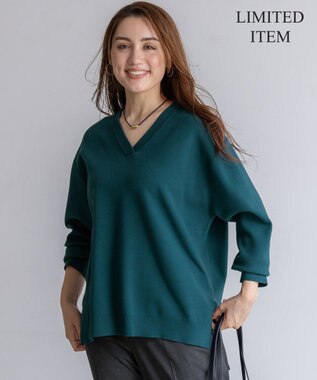 【Lサイズ限定/洗える】ヴィスコースストレッチ Ｖネック ニット