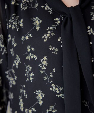 Tiaclasse 【洗える】花柄配色ボウタイブラウス ブラック×ブラック