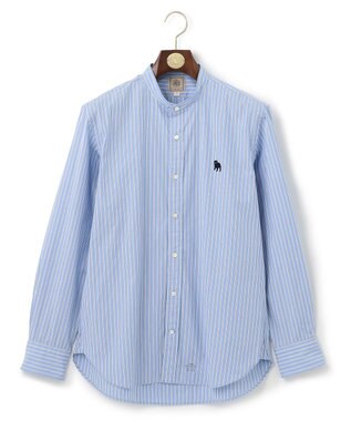 J.PRESS MEN 【WEB限定】ポプリンストライプ バックブルバンドカラーシャツ サックスブルー系1