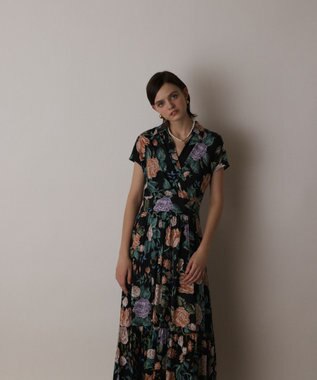 GRACE CONTINENTAL アンティークフラワープリントワンピース ブラック