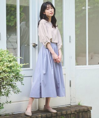 ANY シルケットスムースパフスリーブトップス グレージュ