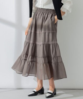 組曲 【洗える】レーシーボイル スカート ライトグレー系