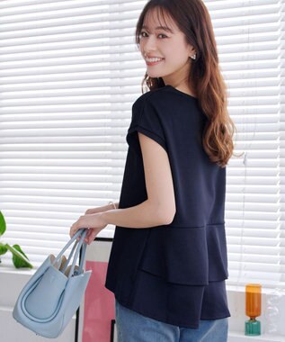 Tiaclasse 【UVカット・吸水速乾】 “きれい見え” バックペプラムトップス ネイビー