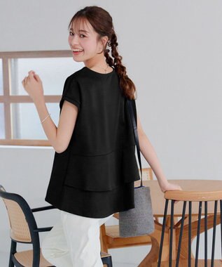 Tiaclasse 【UVカット・吸水速乾】 “きれい見え” バックペプラムトップス ブラック