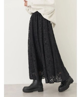 earth music&ecology 起毛レースフレアスカート Black