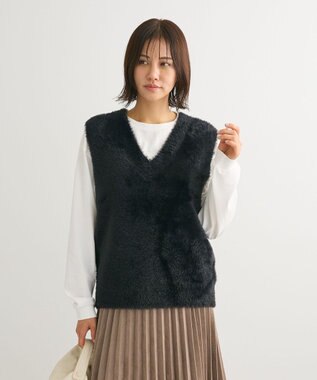 Green Parks シャギーＶネックニットベスト Black