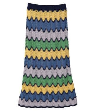 Green Parks 透かし編みマルチボーダースカート Blue