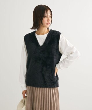 Green Parks シャギーＶネックニットベスト Black
