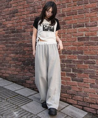 WEGO 【ウエストゴム/SMサイズ展開】カーブデザインスウェットパンツ グレーその他