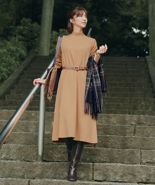 Tiaclasse 【安田美沙子さん着用・新色・XSサイズ追加】リブ切替ニットワンピース マスタード