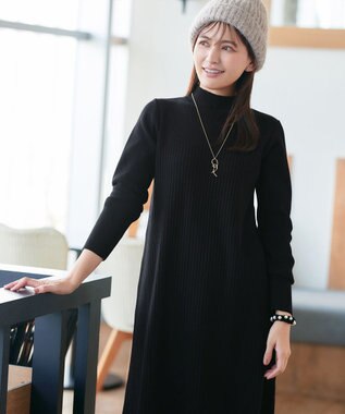Tiaclasse 【安田美沙子さん着用・新色・XSサイズ追加】リブ切替ニットワンピース ブラック