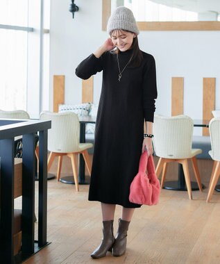 Tiaclasse 【安田美沙子さん着用・新色・XSサイズ追加】リブ切替ニットワンピース ブラック