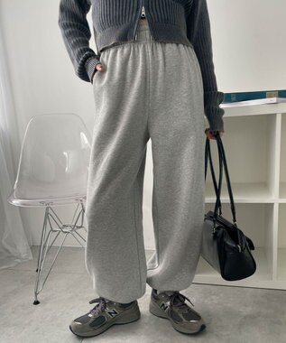 WEGO 【あったか/ウエストゴム】裏起毛スウェットジョガーパンツ 杢グレー