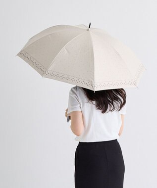 MOONBAT 晴雨兼用日傘 長傘 ドット×幾何花／遮光 遮熱 UV ベージュ