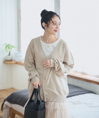 WEGO 【ユニセックス着用ITEM/MLサイズ展開】ドロップショルダーカーディガン ライトベージュ