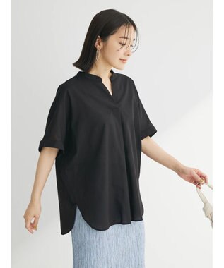 Green Parks 綿麻混フレンチスリーブスキッパーシャツ Black