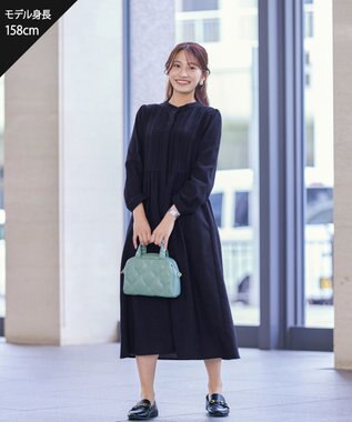 Tiaclasse 【洗える】バンドカラーチェック柄シャツワンピース ネイビー