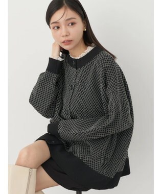 earth music&ecology ダイヤ柄ジャガードカーディガン