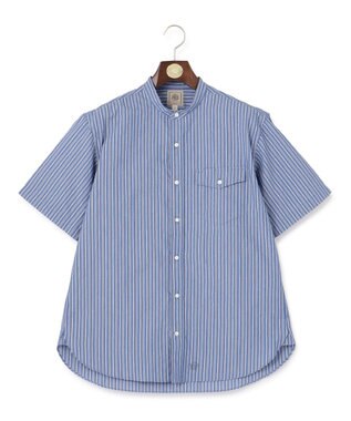 J.PRESS MEN 【クールマックス】サッカー マルチストライプ バンドカラーシャツ ブルー系1