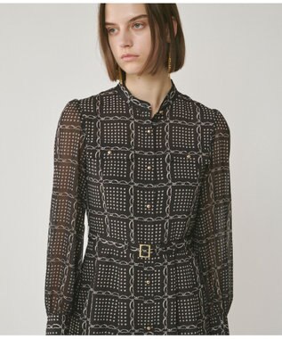 GRACE CONTINENTAL チェーンチェックプリントワンピース ブラック