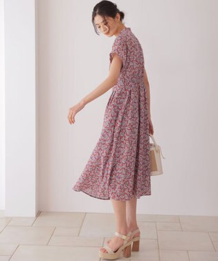 組曲 フラワーガーデンプリント ワンピース ベージュピンク系