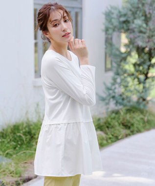 Tiaclasse 【安田美沙子さん着用・選べる裾】 レイヤードヘムカットソーTシャツ オフ×オフ裾フレア