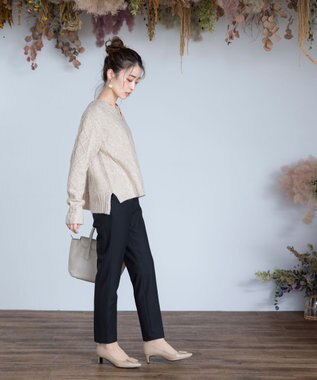 Tiaclasse 【洗える】アラン柄キーネックニットトップス ベージュ