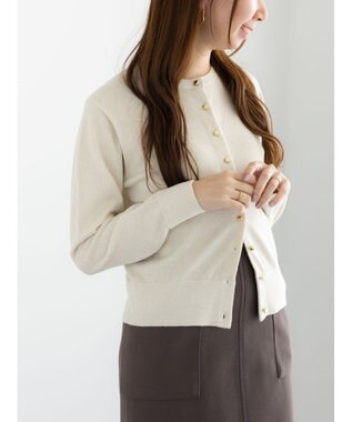 Te chichi メタルスクエア釦クルーネックカーディガン ゴールド