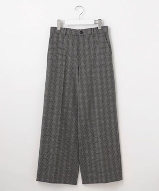 自由区 【撥水加工・洗える】TRギャバ裏起毛チェック柄ワイド パンツ グレーチェック