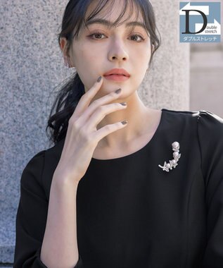 Tiaclasse L 【ダブルストレッチ】【洗える】タックパフ袖ブラウス ブラック