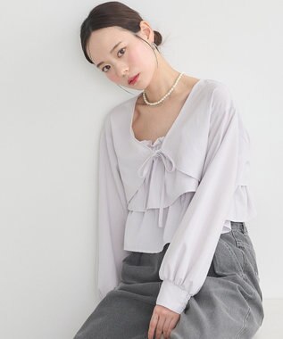 earth music&ecology ティアードアンサンブルブラウス Ice Gray